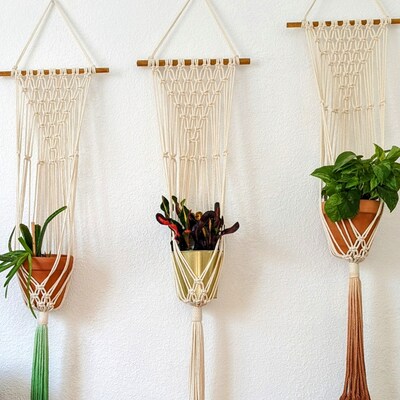 Handmade and Dip-Dyed Macrame Plant Hanger, Handwoven Ombre Colored Plant Hanging with Tassels, Sustainable Cotton Cords, Gift for Plant Mom - image4